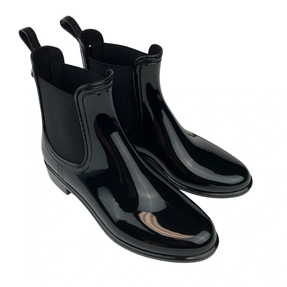 Aldo Chelsea Black Rain Boot Faux Patent Leather Women’s Size 6 US 36 EU